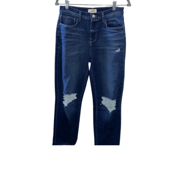 L'Agence Shane Distressed Mid Rise Slouchy Straight Jeans Dark Wash Size 25 - Picture 3 of 8
